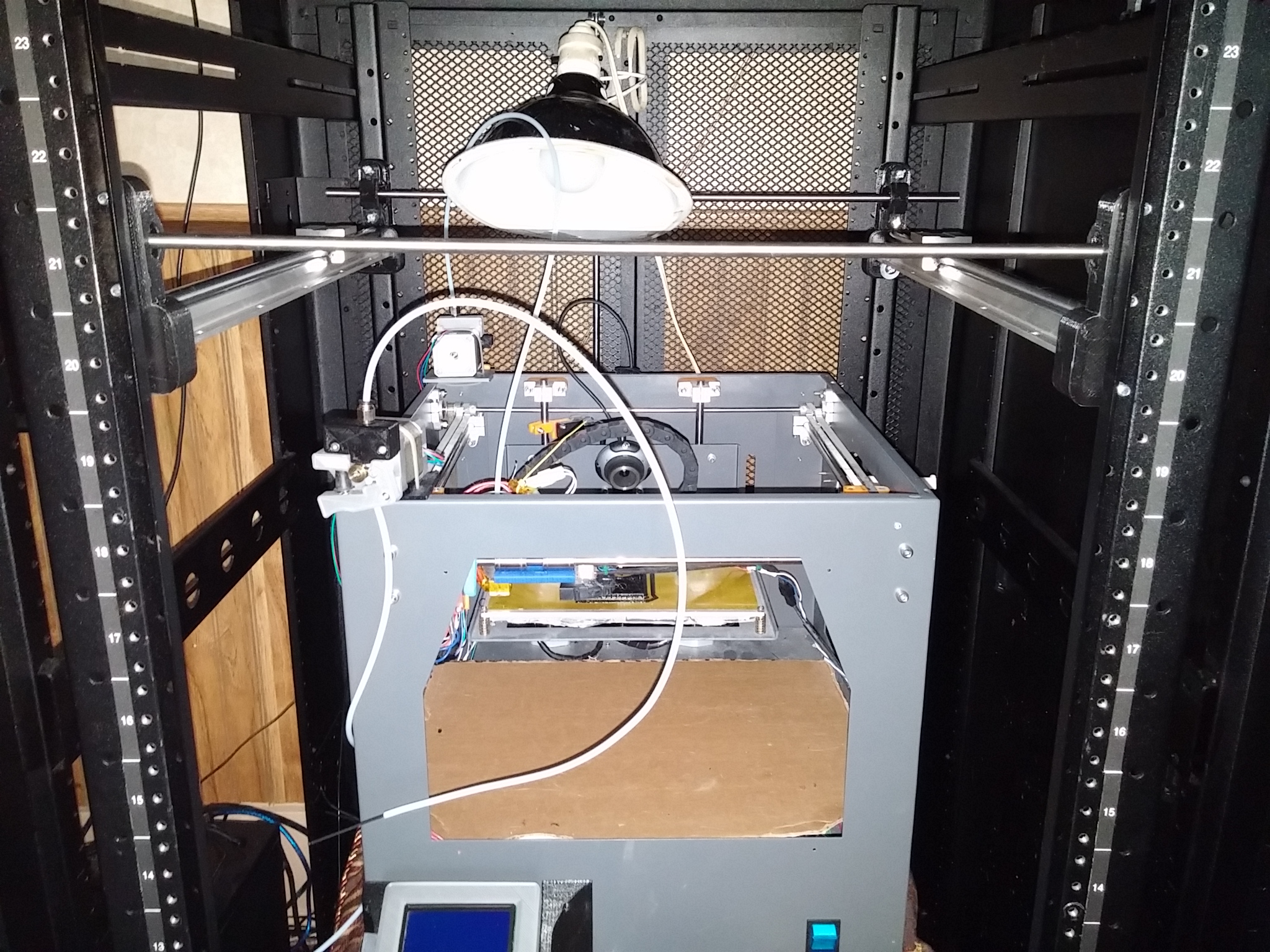 Y-axis rails installed in server cabinet rack mounts