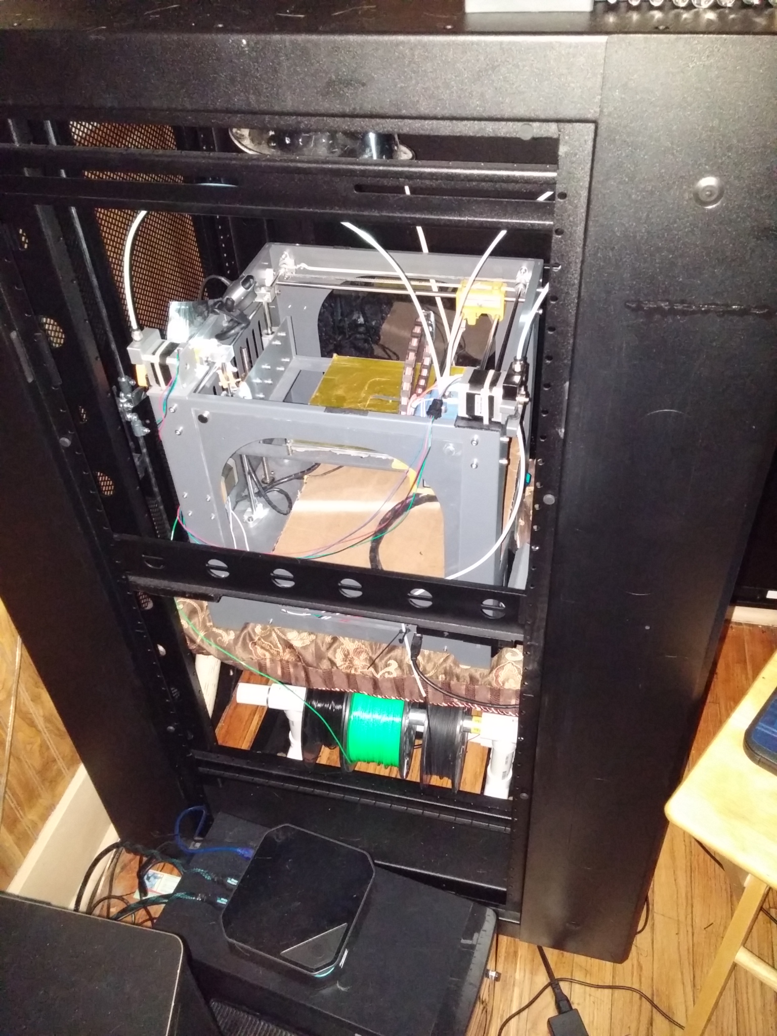 Server cabinet with printer table inside